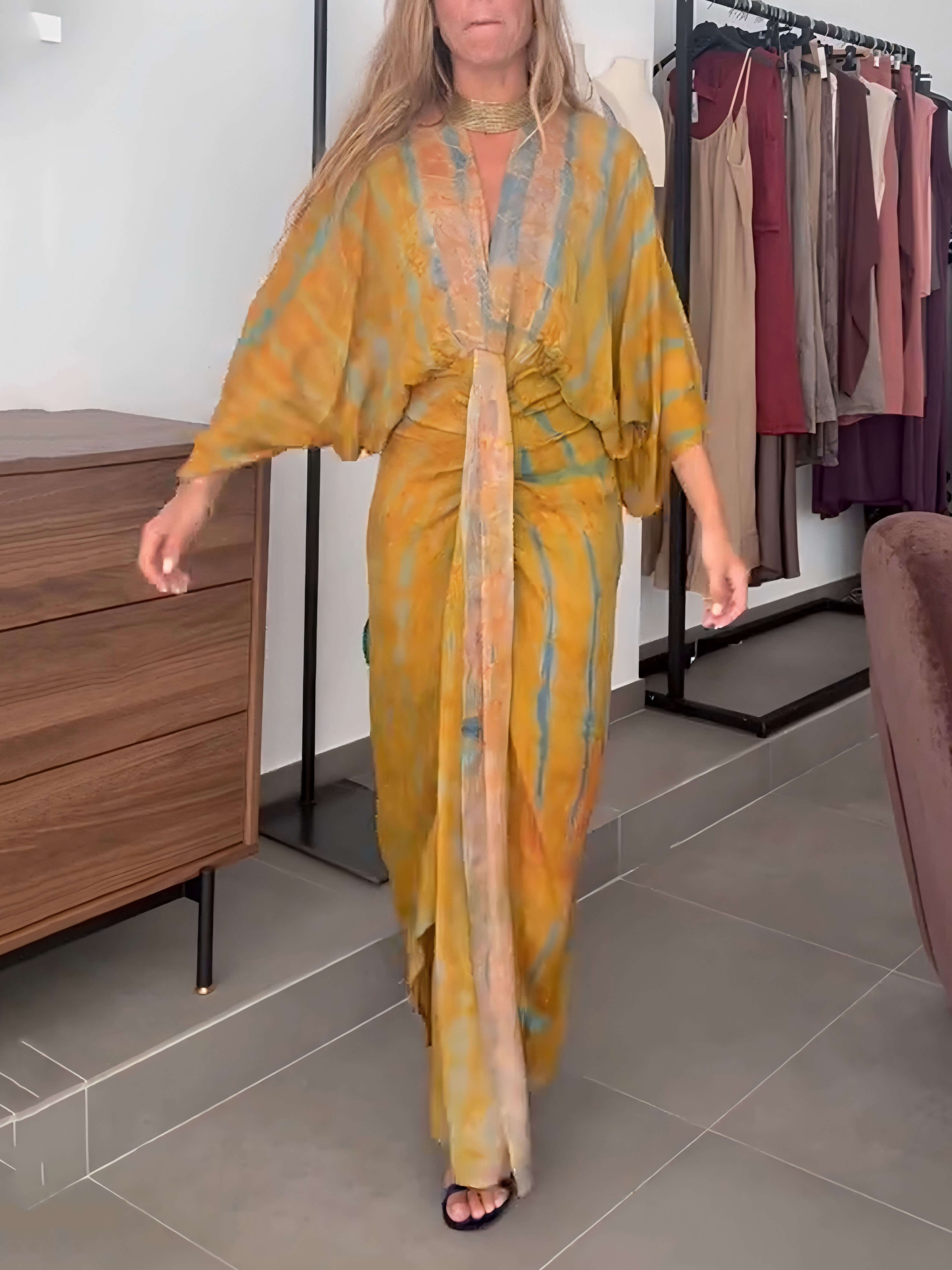 Long kimono-style floral dress