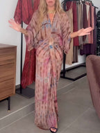 Long kimono-style floral dress