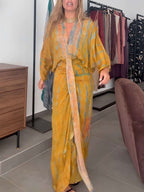 Long kimono-style floral dress