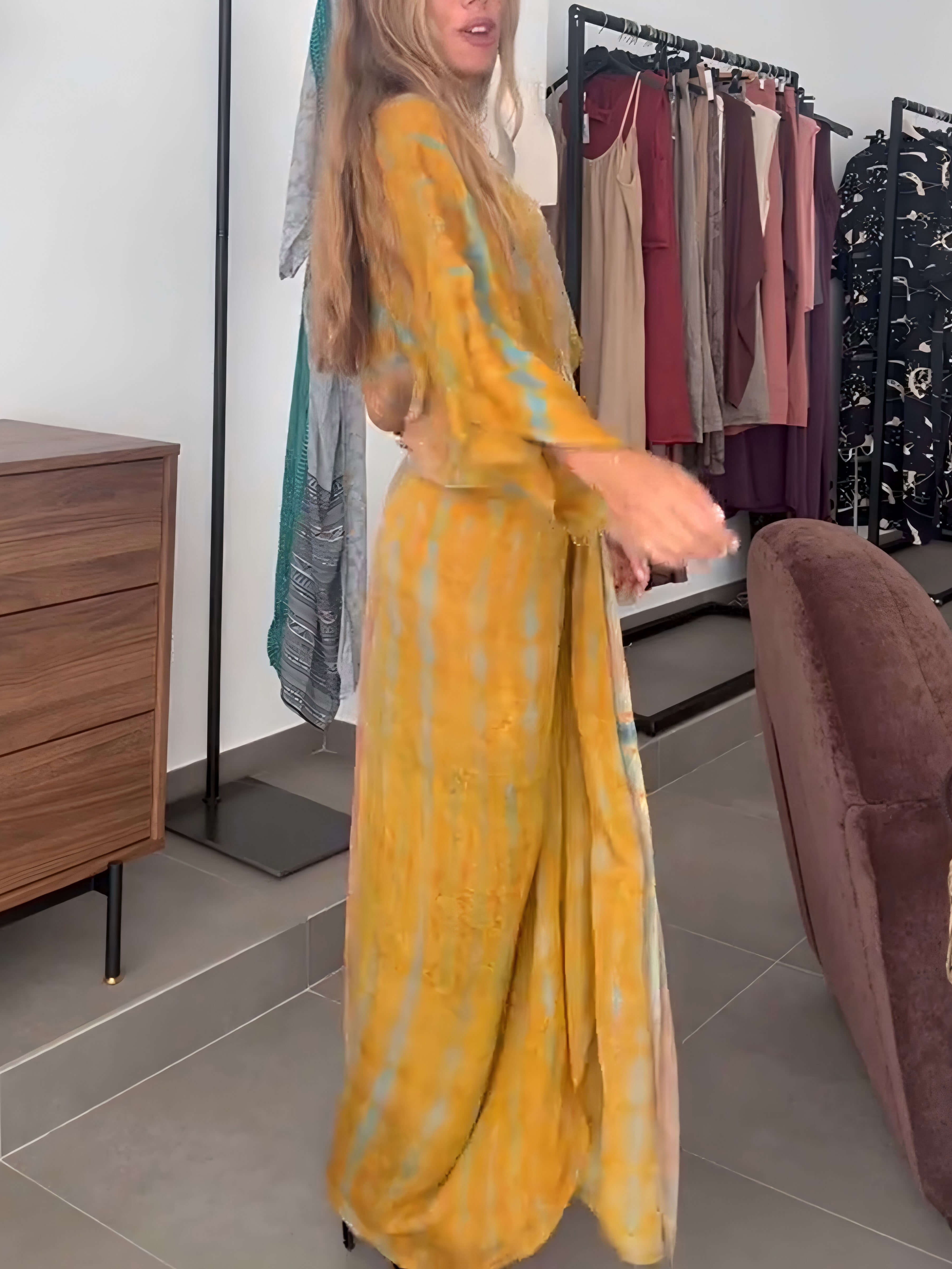 Long kimono-style floral dress