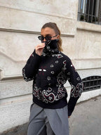 Cardigan Gris con Estampado Bandana