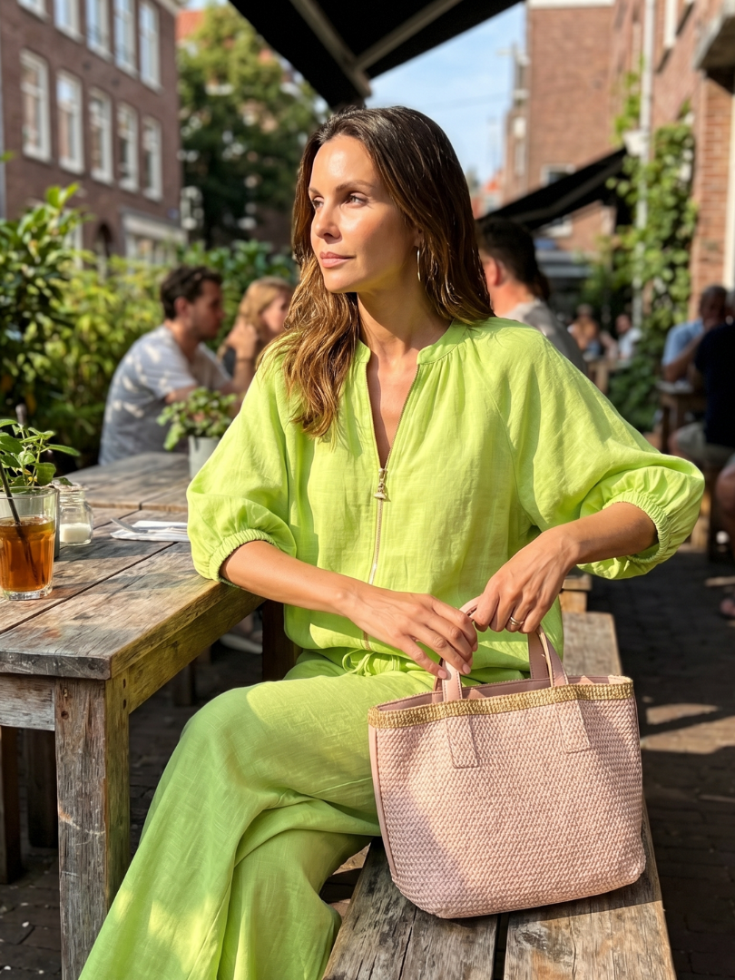 Sharina - Zip-Up Blouse And Wide-Leg Pants Set