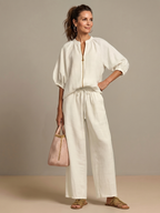 Sharina - Zip-Up Blouse And Wide-Leg Pants Set