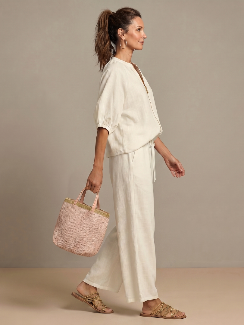 Sharina - Zip-Up Blouse And Wide-Leg Pants Set