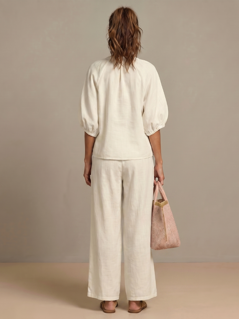 Sharina - Zip-Up Blouse And Wide-Leg Pants Set
