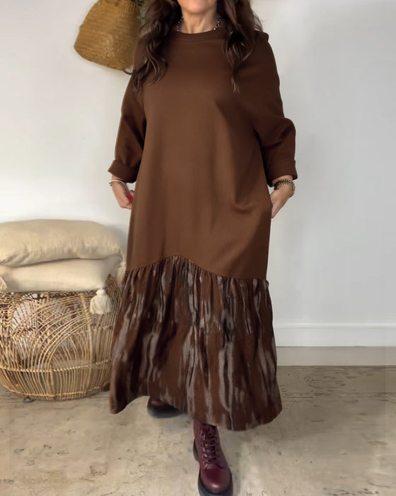 Vestido De Cuello Redondo Con Estampado Irregular De Patchwork