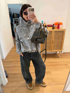 Cardigan Gris con Estampado Bandana