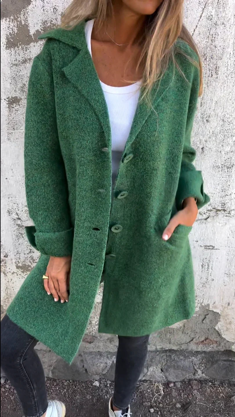 Baylea - Long Casual Wool Coat with Lapel