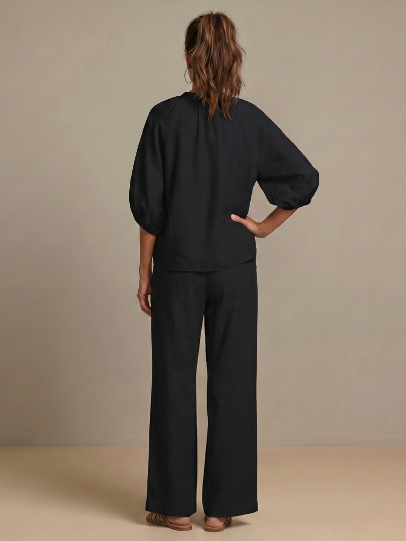 Sharina - Zip-Up Blouse And Wide-Leg Pants Set