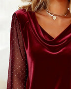 Long-Sleeved Paneled Turn-Down Collar Top