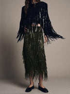 Fringed and sequined skirt