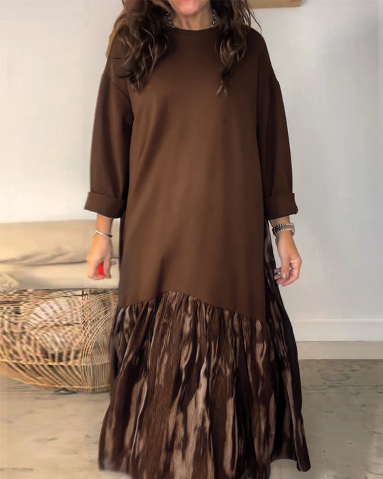 Vestido De Cuello Redondo Con Estampado Irregular De Patchwork