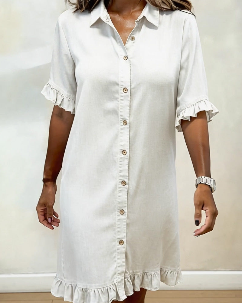 Maria | Comfortable denim dress with flattering ruching