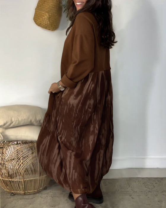 Vestido De Cuello Redondo Con Estampado Irregular De Patchwork