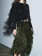 Fringed and sequined skirt