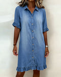Maria | Comfortable denim dress with flattering ruching