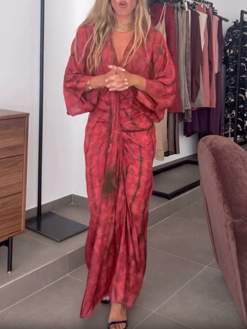 Long kimono-style floral dress