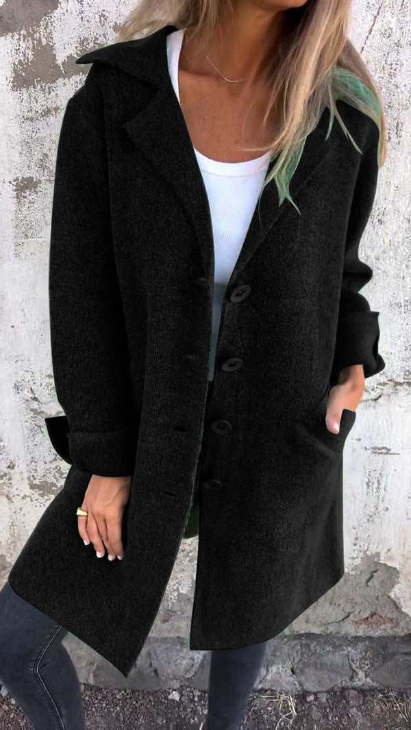 Baylea - Long Casual Wool Coat with Lapel