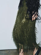 Fringed and sequined skirt