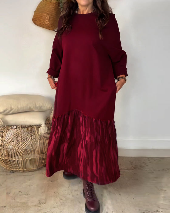 Vestido De Cuello Redondo Con Estampado Irregular De Patchwork