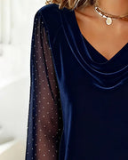 Long-Sleeved Paneled Turn-Down Collar Top