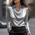 Merlina - Elegante Blusa De Satén Con Escote Drapeado
