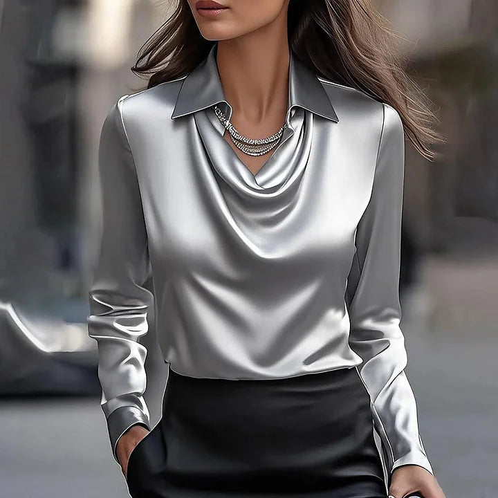 Merlina - Elegante Blusa De Satén Con Escote Drapeado