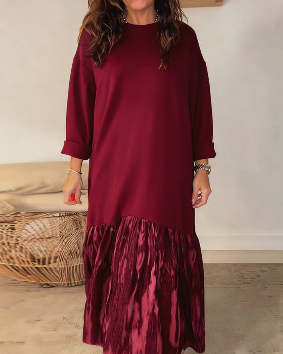 Vestido De Cuello Redondo Con Estampado Irregular De Patchwork