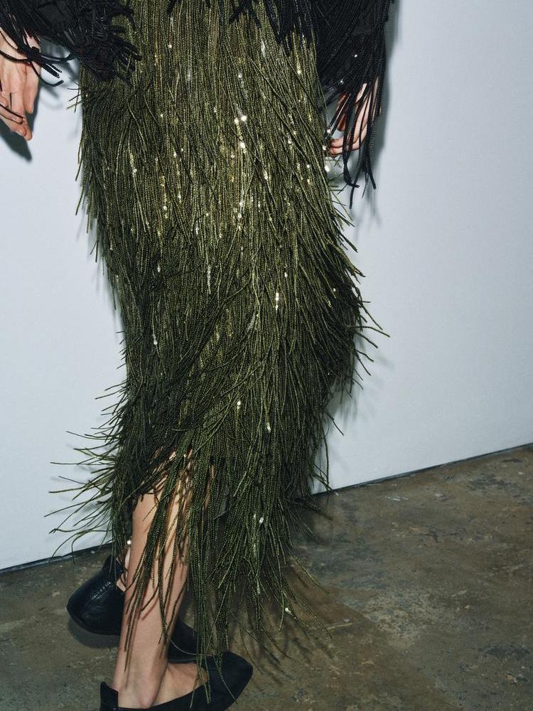 Fringed and sequined skirt