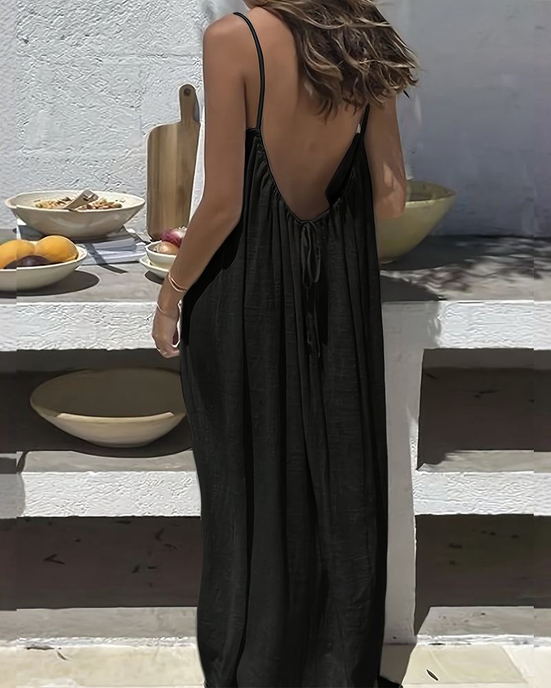 Solid Cami Dress with Open Back