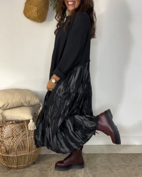 Vestido De Cuello Redondo Con Estampado Irregular De Patchwork