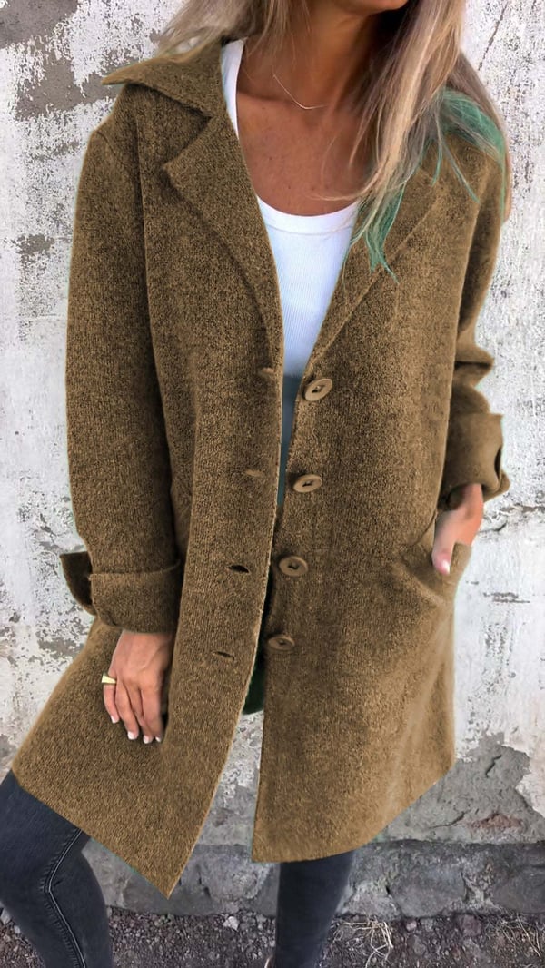Baylea - Long Casual Wool Coat with Lapel