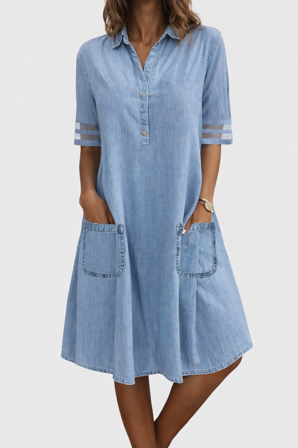 Vestido Camisero "Denim Light" con Bolsillos - Tu Nuevo Básico Favorito