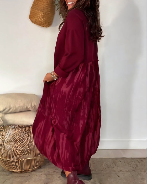 Vestido De Cuello Redondo Con Estampado Irregular De Patchwork