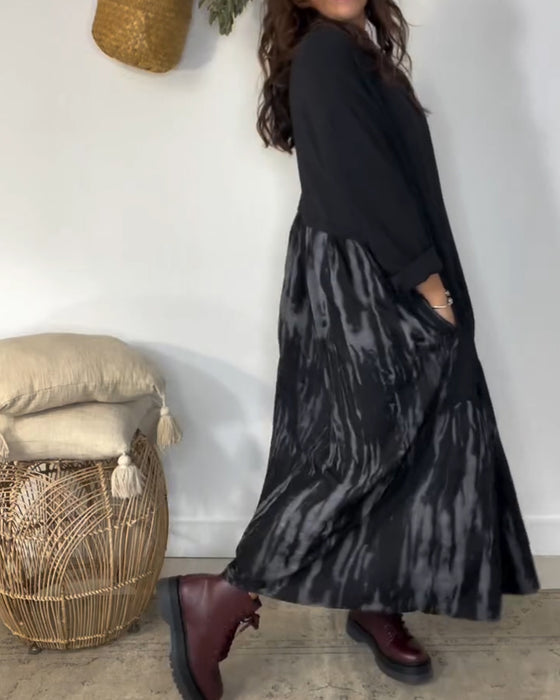 Vestido De Cuello Redondo Con Estampado Irregular De Patchwork