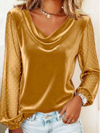 Long-Sleeved Paneled Turn-Down Collar Top