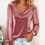 Long-Sleeved Paneled Turn-Down Collar Top