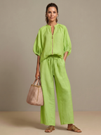 Sharina - Zip-Up Blouse And Wide-Leg Pants Set