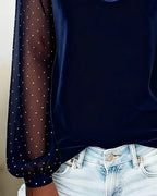 Long-Sleeved Paneled Turn-Down Collar Top