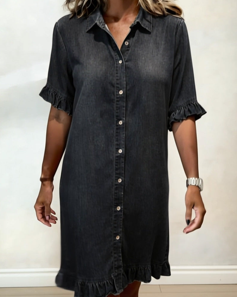 Maria | Comfortable denim dress with flattering ruching