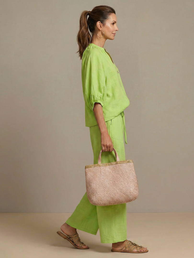 Sharina - Zip-Up Blouse And Wide-Leg Pants Set