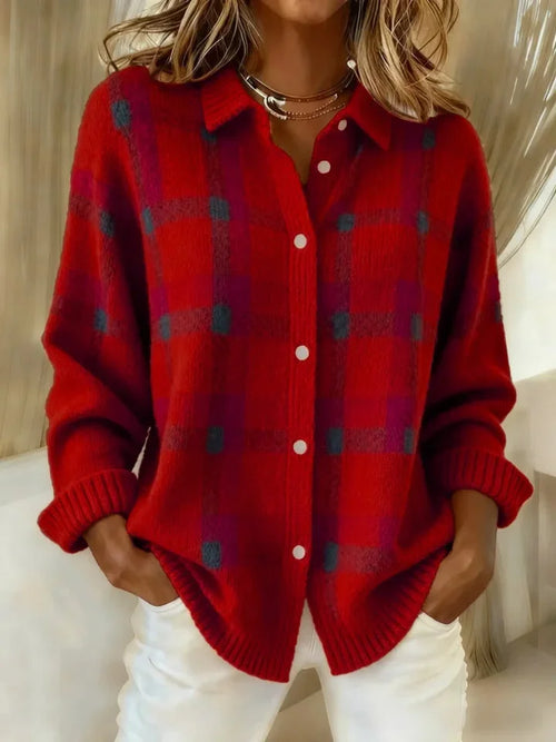 Anny - Casual Plaid Button-Up Knit Jersey