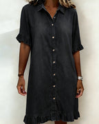 Maria | Comfortable denim dress with flattering ruching