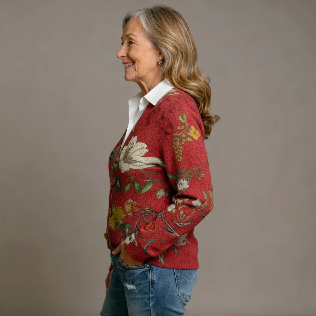Cárdigan De Punto Con Estampado Floral Vintage