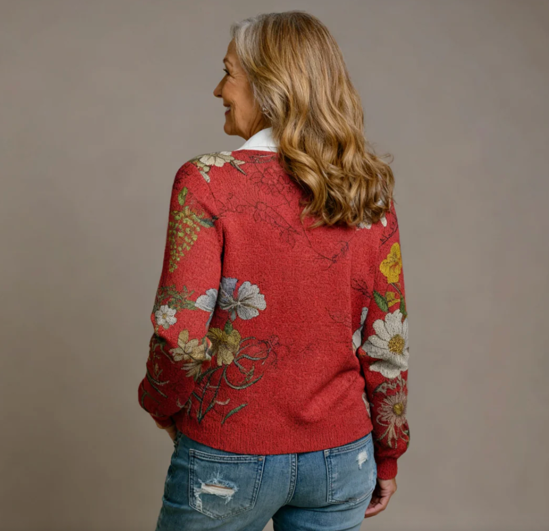 Cárdigan De Punto Con Estampado Floral Vintage