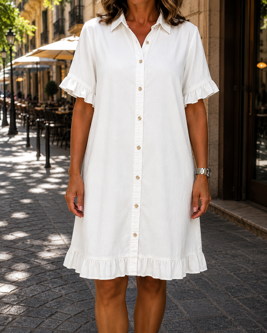 Maria | Comfortable denim dress with flattering ruching