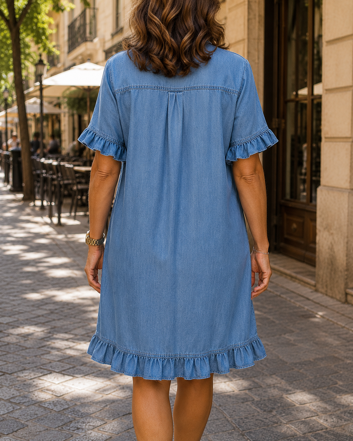 Maria | Comfortable denim dress with flattering ruching
