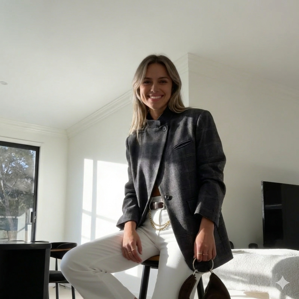 Blazer cruzado con estampado de cuadros vintage