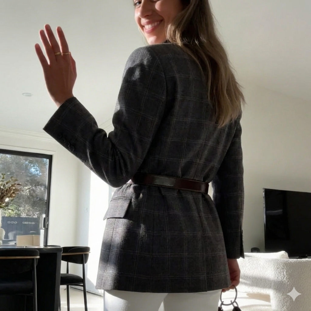 Blazer cruzado con estampado de cuadros vintage