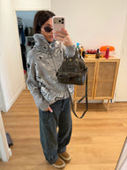 Cardigan Gris con Estampado Bandana